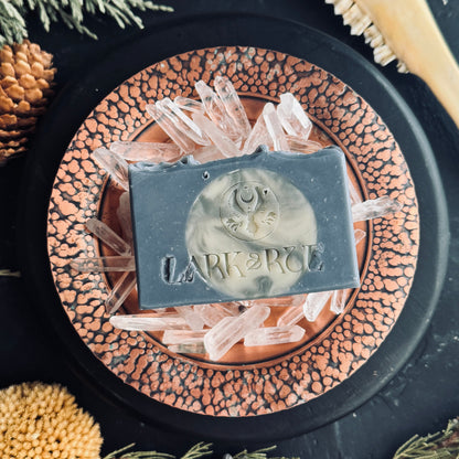 Dusty blue bar of soap with full moon embed